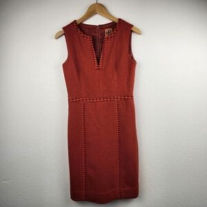 Tory Burch Red Wool Blend Sheath Dress Tweed Sleeveless Work Career Fall Size 2